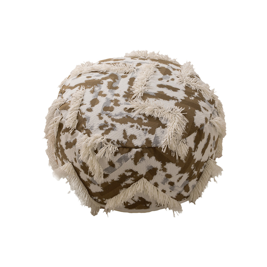 Beef woven seat pouf with boho tassels and textured tufted surface