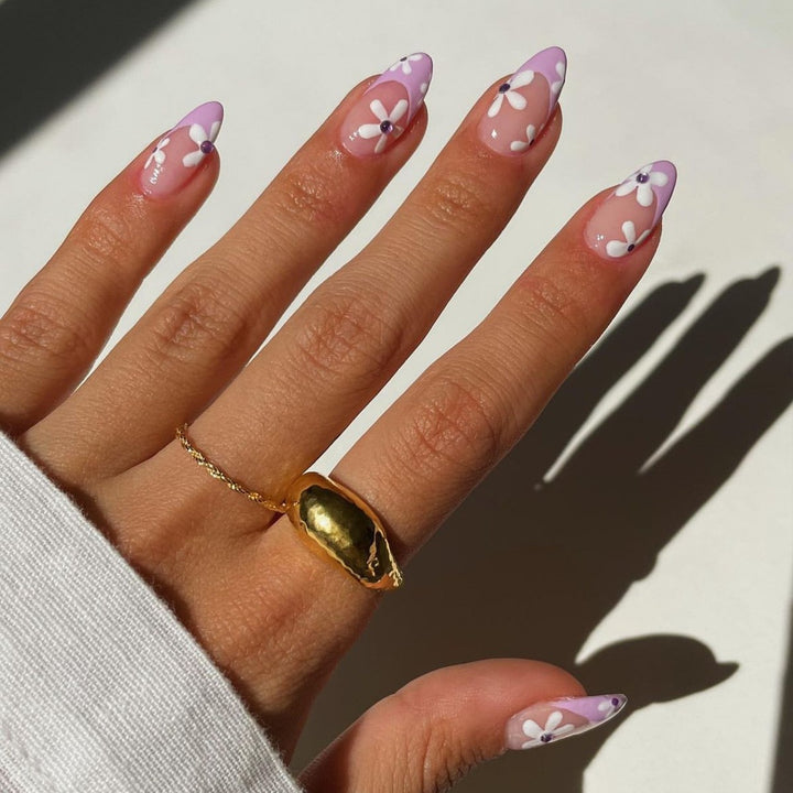 Artificial nail set with colorful flowers and creative French design Kalsten