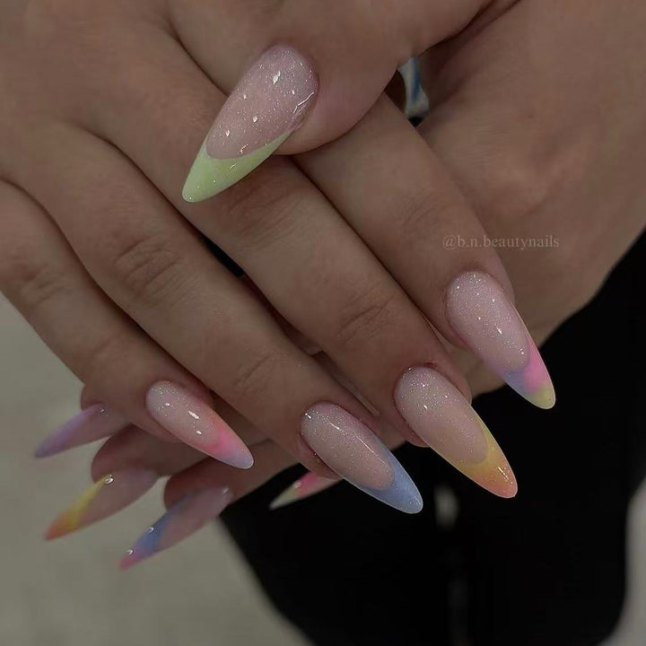 Artificial nail set with trendy gradient color and glitter accents Kalsten
