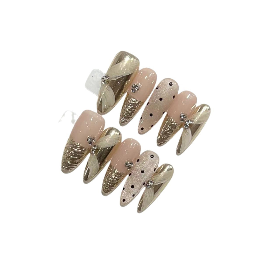 Luxury Press-On Nail Art Set with Elegant Metallic Accents Kalsten
