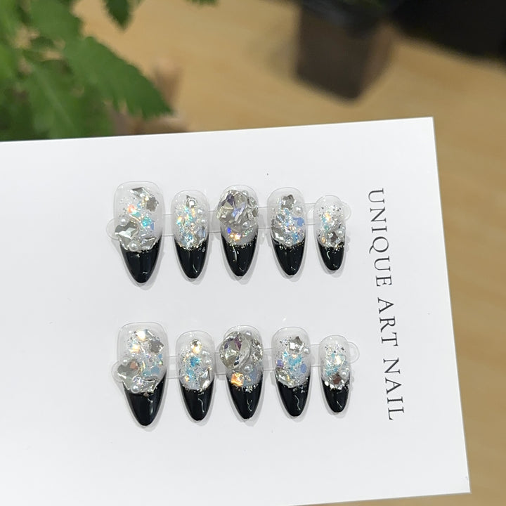 Stiletto Press-On Nail Art Set with Gemstone Accents