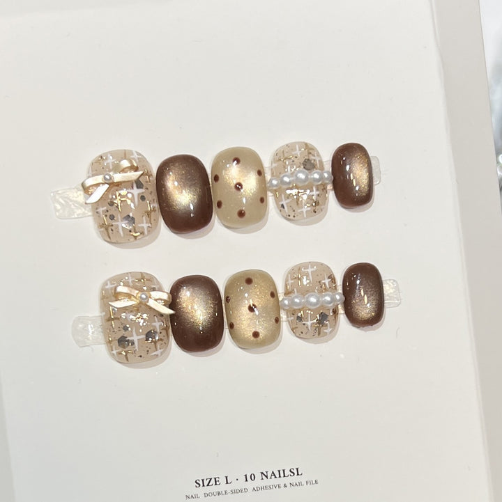 Decorative Press-On Nail Set with Pearl and Bow Accents Kalsten