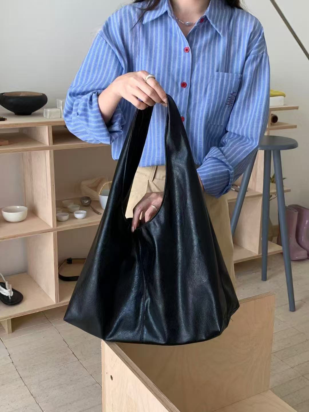 Sleek Leather Slouchy Shoulder Bag