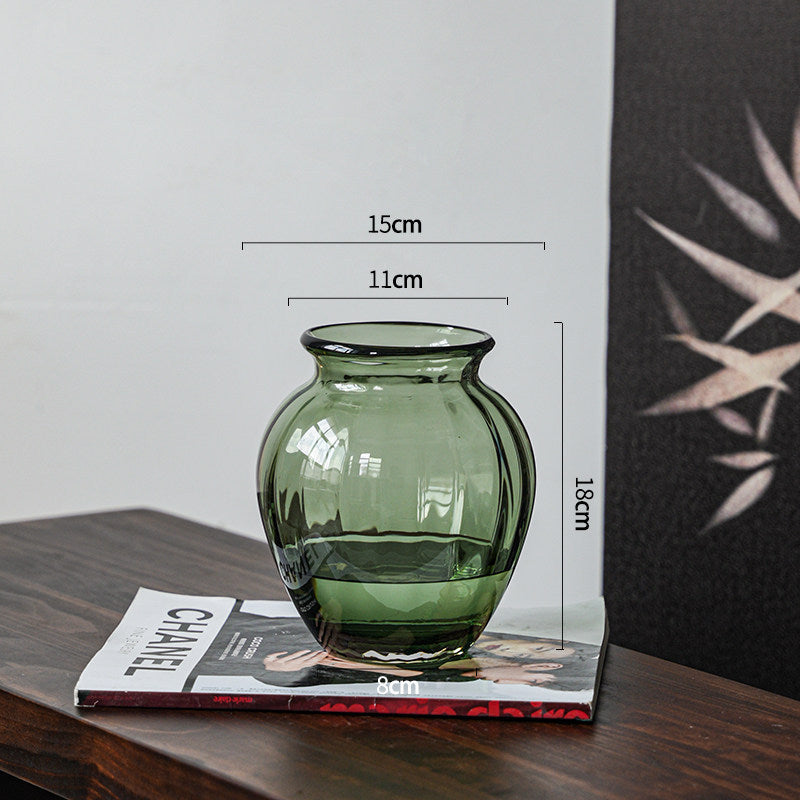 Handblown Ribbed Smoky Glass Bulb Vase with Narrow Neck Kalsten