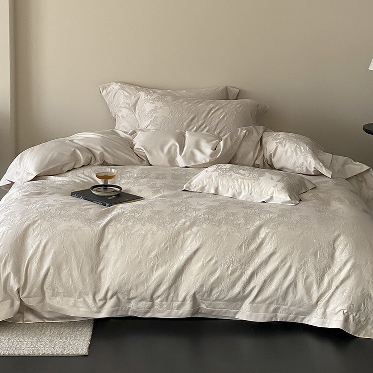 Luxurious bedding set made of jacquard satin with floral relief pattern