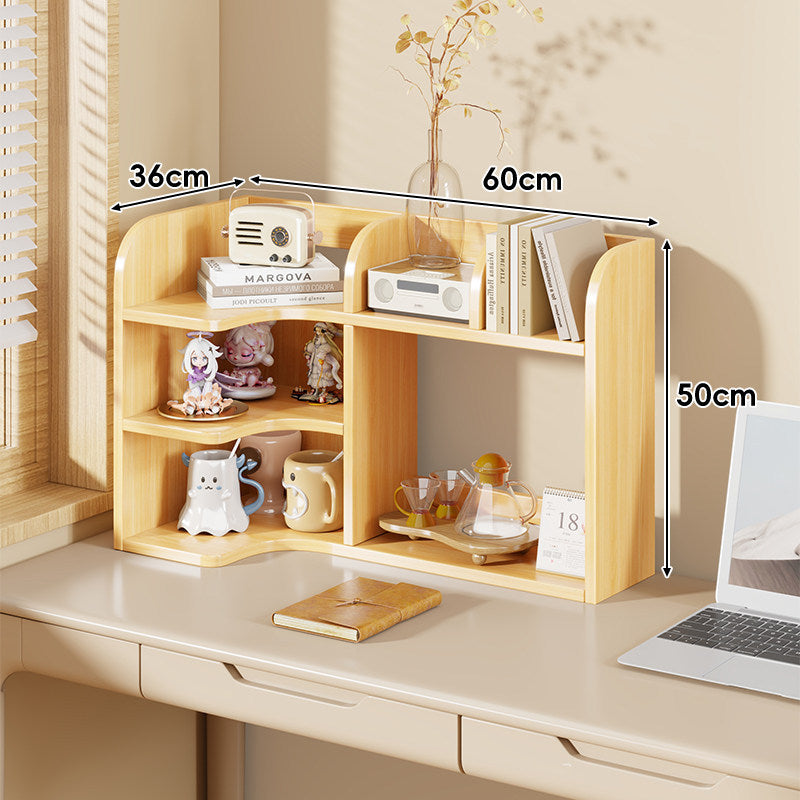 Multi-Compartment Desktop Shelf Organizer with Raised Back and Open Cubbies