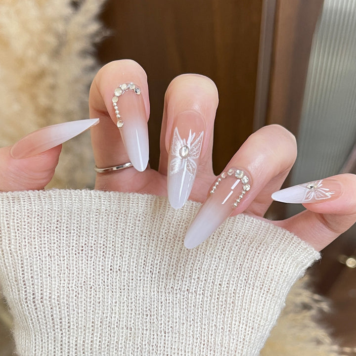 Elegant Stiletto Press-On Nails with Pearl and Floral Designs Kalsten