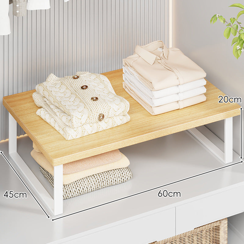 Compact Wooden-Top Metal Shelf Riser for Closet and Countertop