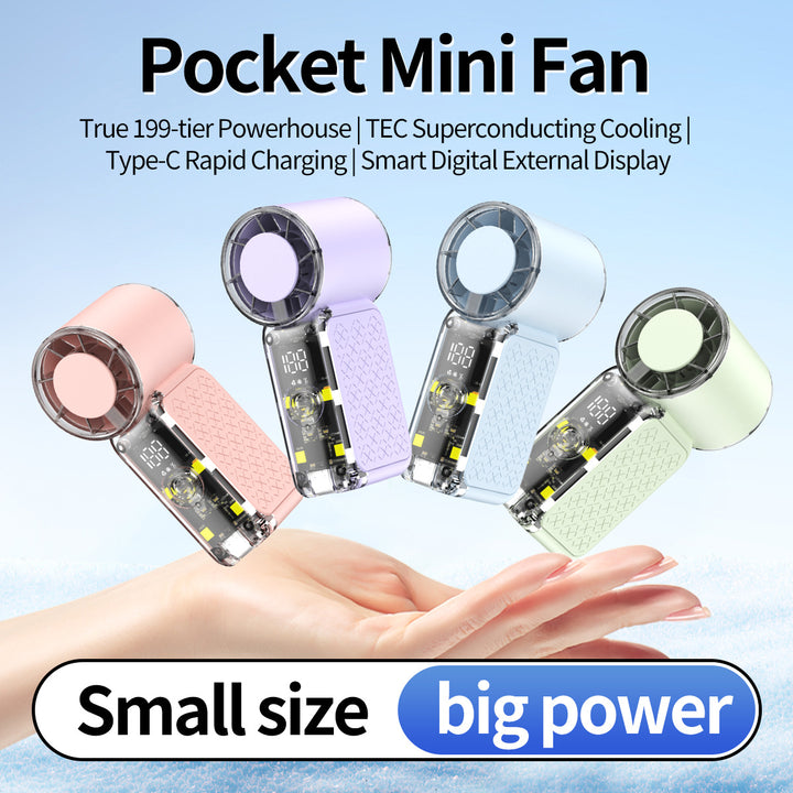 Unisex nan portable handheld transparent cooling fan with smart LED display and adjustable high-speed airflow Kalsten