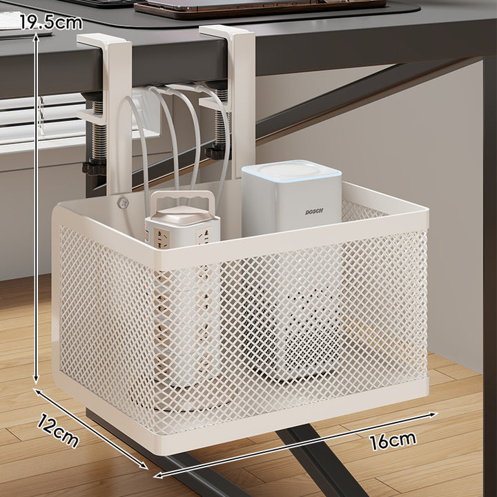 Under-Desk Clamp-On Mesh Cable and Power Strip Organizer Basket