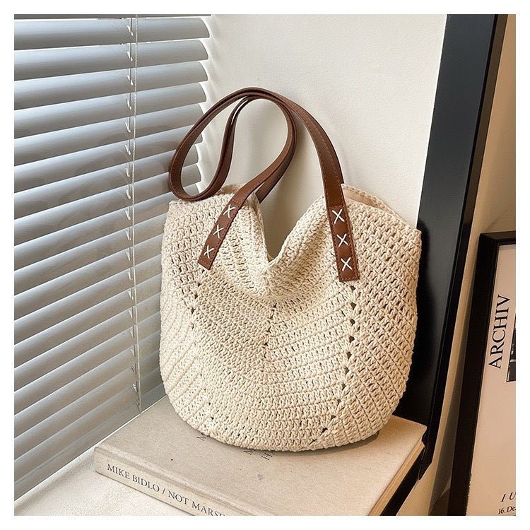 Elegant Macramé Shopper with Striking Leather Handles Kalsten