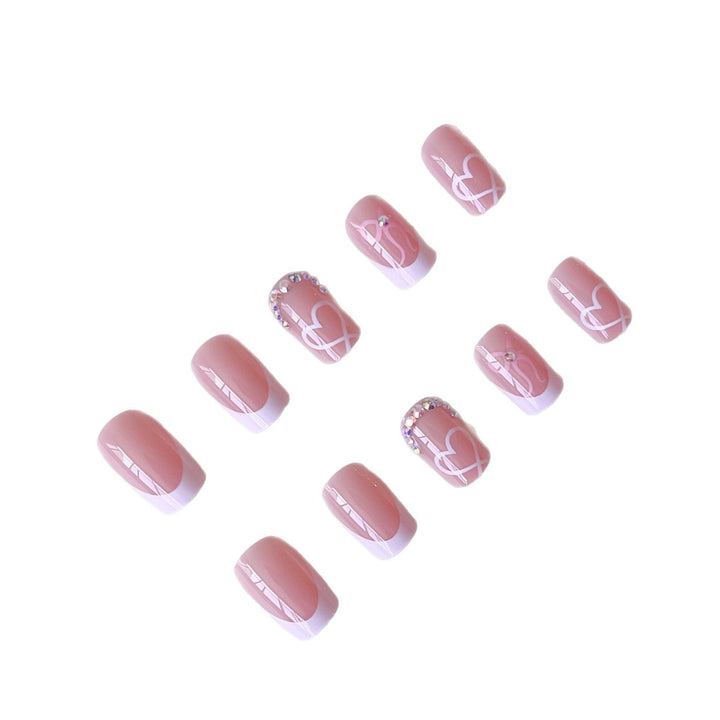 Elegant Nail Art Set with Heart Designs and Rhinestone Details Kalsten