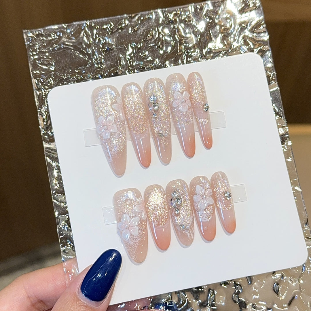 Artificial nails with floral design and glitter Kalsten