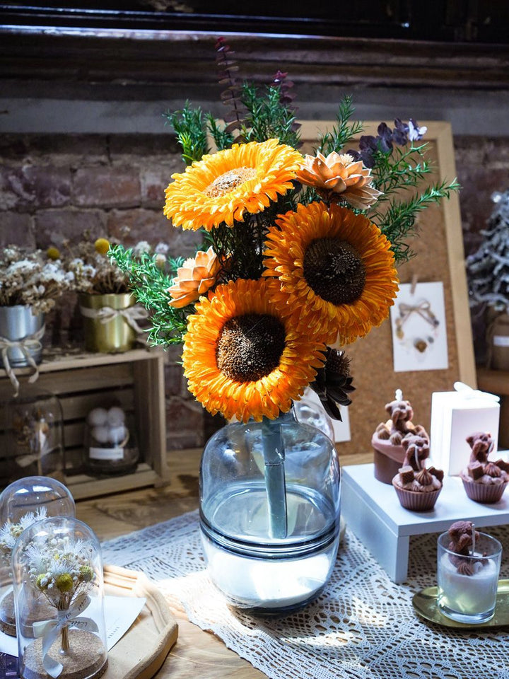 Dried Flower Bouquet with Sunflower and Pine Cone Accents