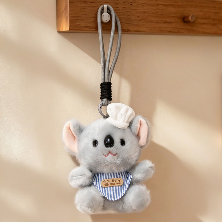 Plush Calico Cat Strawberry Mini Bag Charm Keychain with Soft Rope Loop & Metal Clip Kalsten
