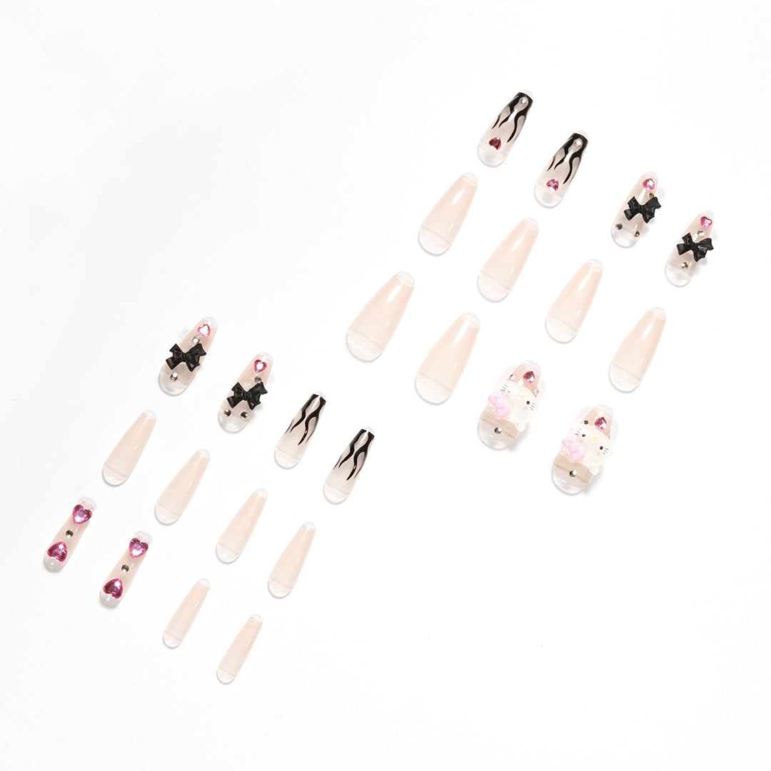 Artful nail extensions with Hello Kitty and floral accents Kalsten