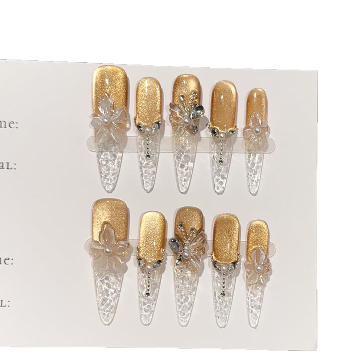 Floral-Inspired Glittering Press-On Nails