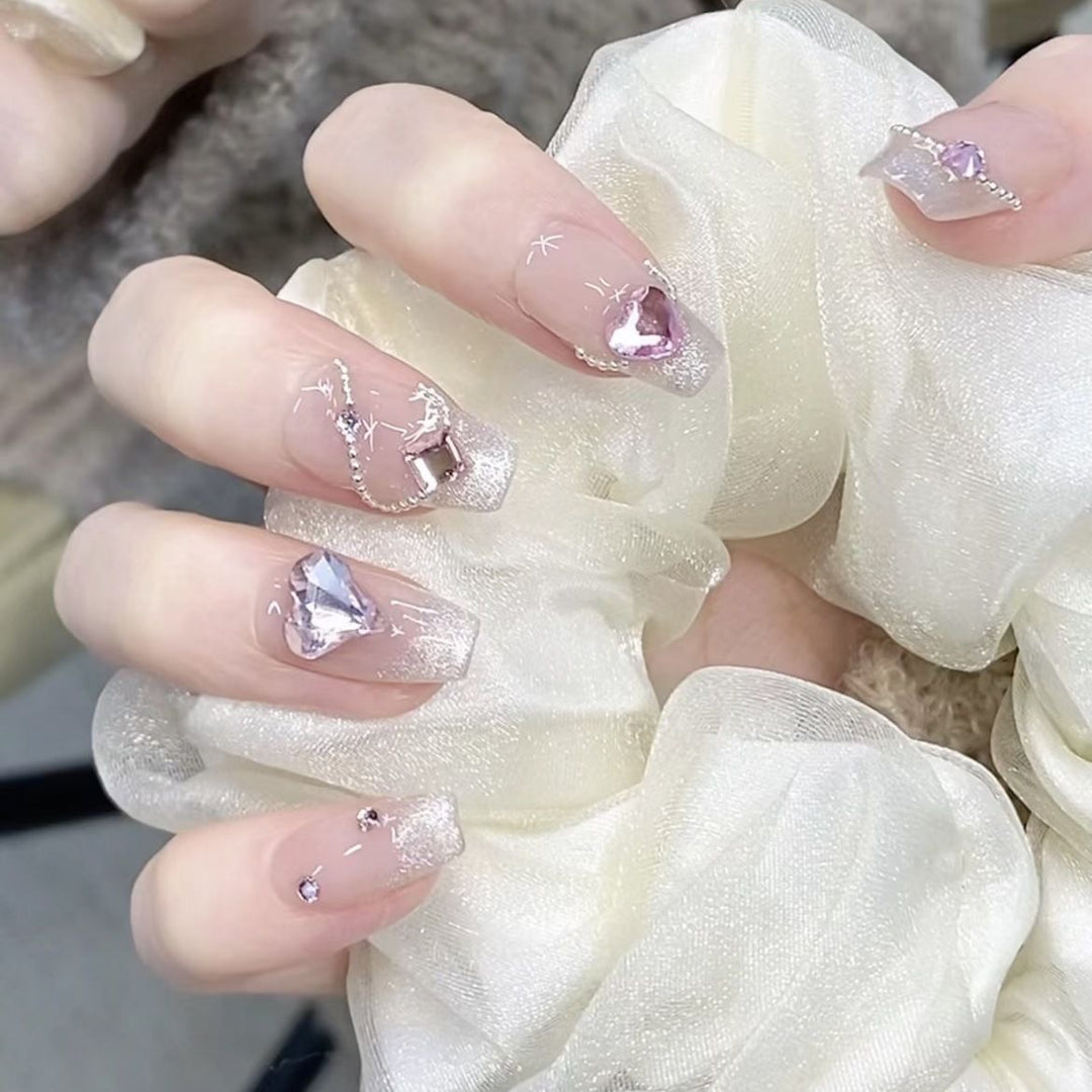 Decorative Crystal-Embellished Press-On Nails