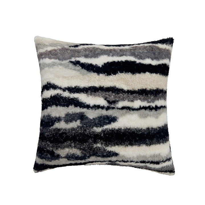Square artificial fur decorative cushion cover with watercolor zebra stripes, high pile and concealed zipper Kalsten