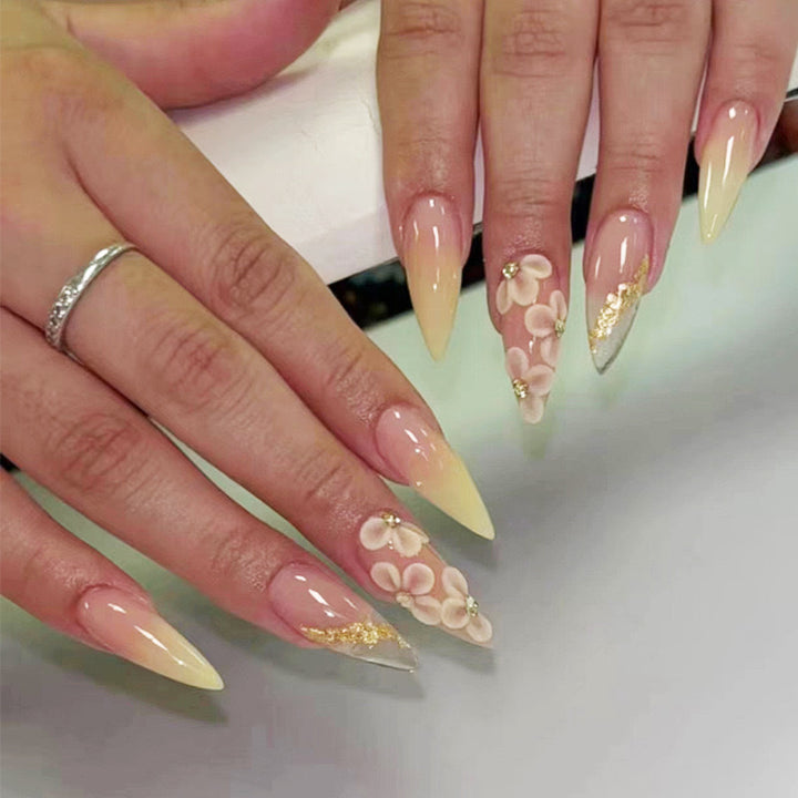 Artificial nail set with filigree flower decorations and elegant shine Kalsten