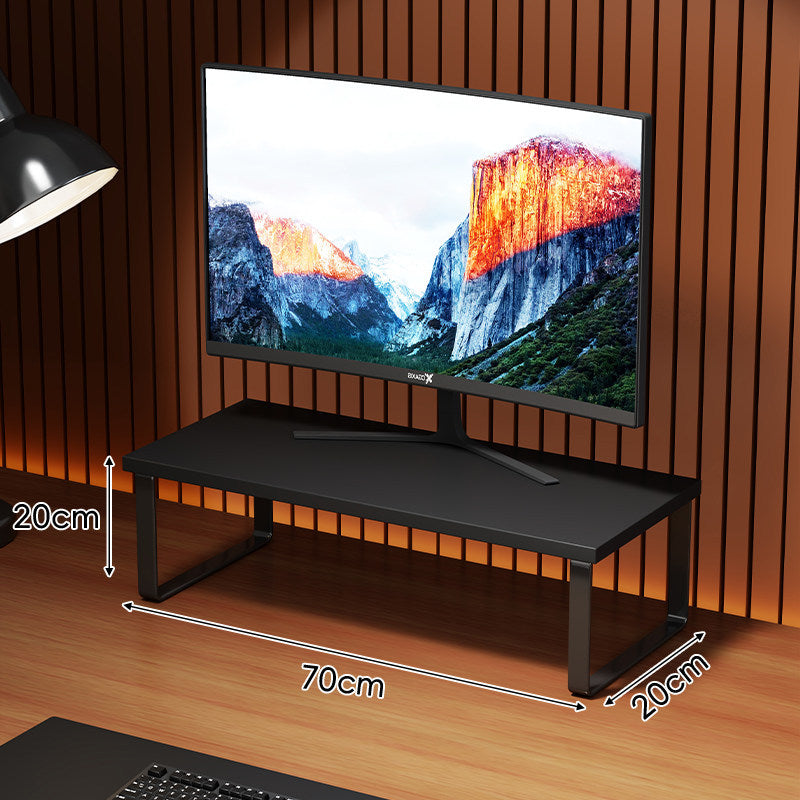 Compact Wooden Monitor Riser with Metal Frame and Under-Shelf Storage
