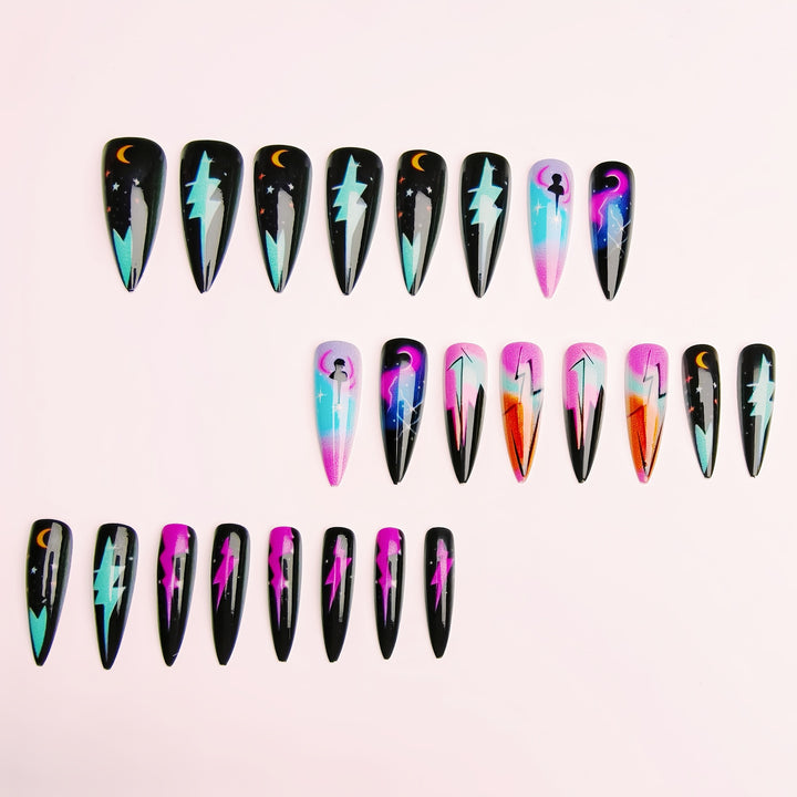 Creative artificial nails with neon light flash design Kalsten
