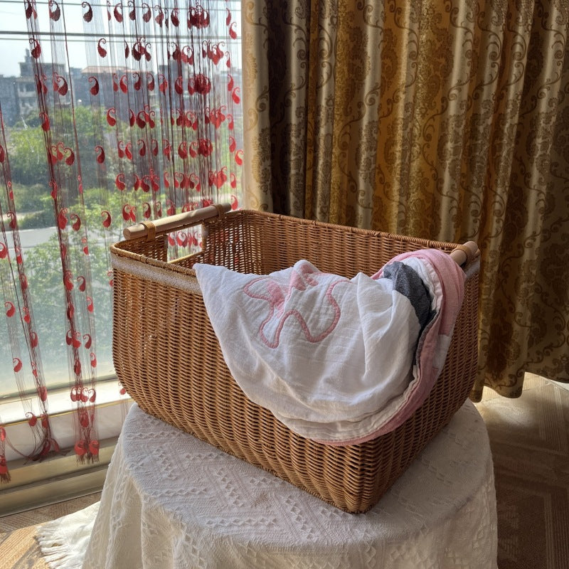 Handcrafted Woven Storage Basket with Wooden Handles Kalsten