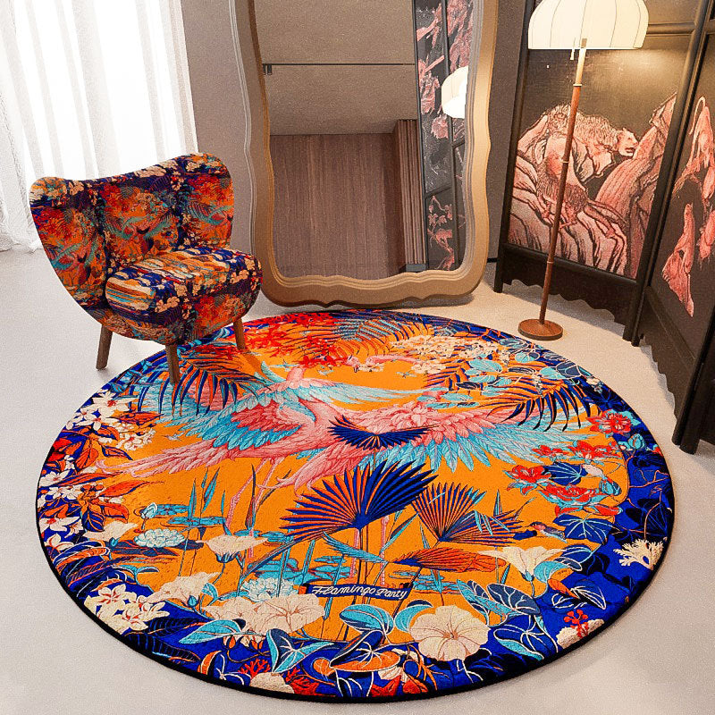 Round Tropical Floral Area Rug for Home Decor