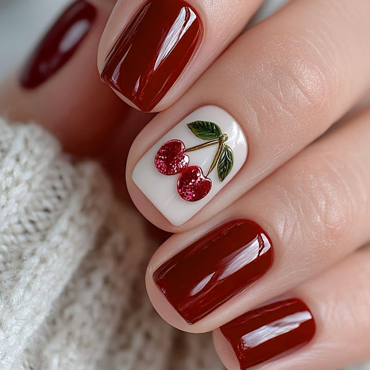 Artistic Cherry-Themed Nail Art Extensions Kalsten