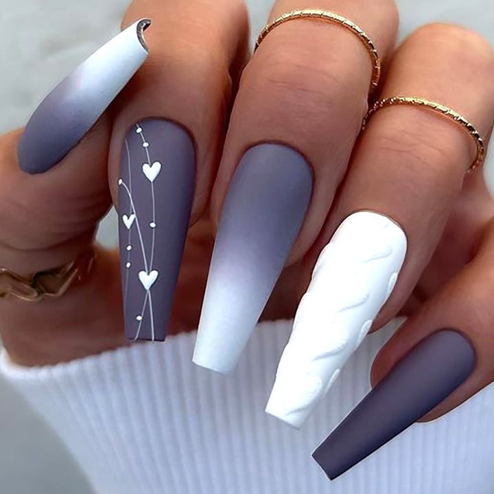 Elegant Heart-Designed Long Stiletto Press-On Nails Kalsten