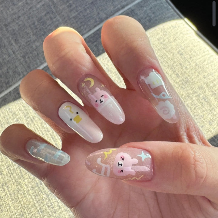 Decorative Long Stiletto Press-On Nails with Heart and Floral Accents Kalsten