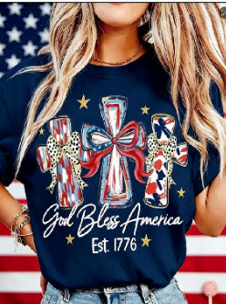Women's nan patriotic graphic cotton tee with cross ribbon print Kalsten