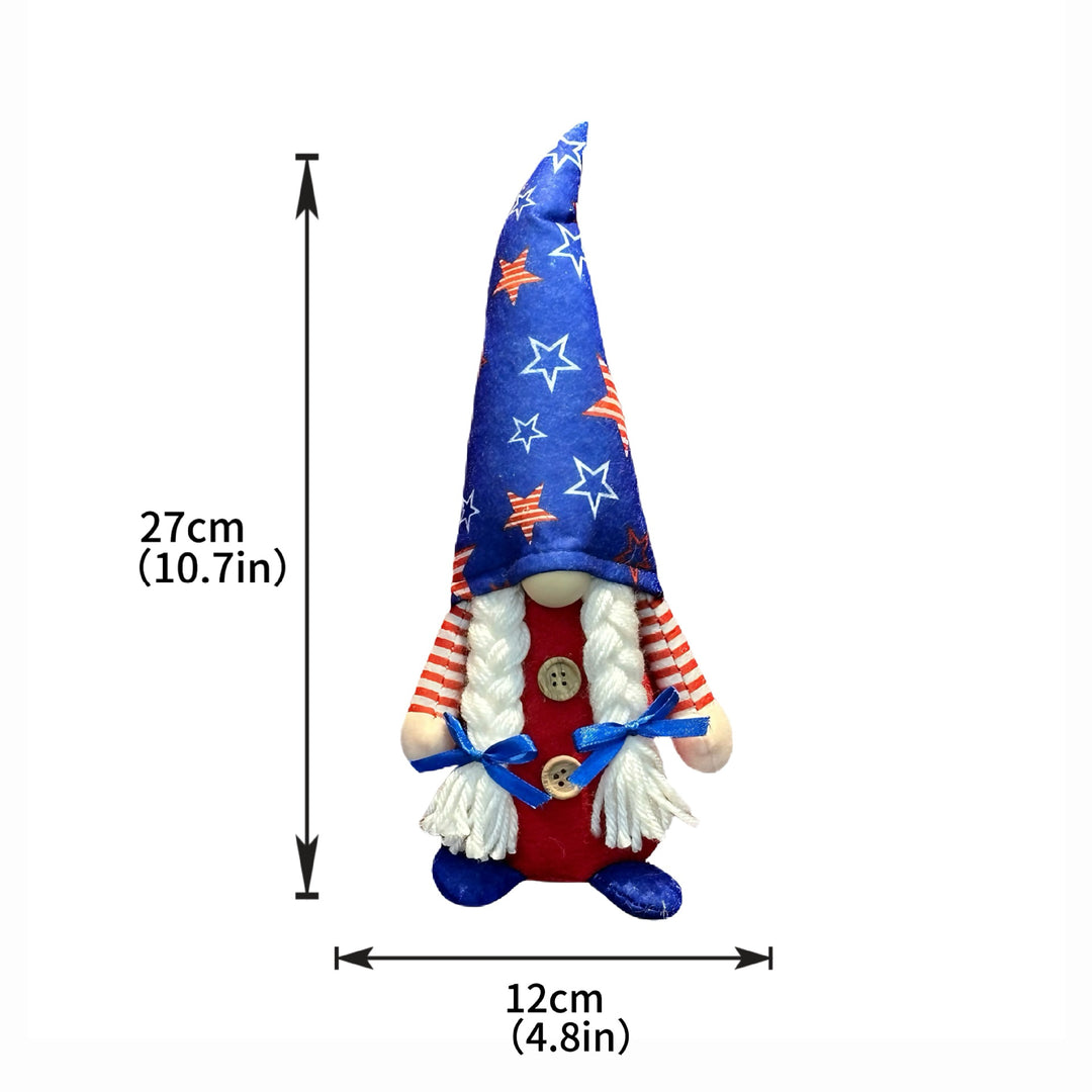 Unisex nan patriotic plush standing gnome ornament with tall star-spangled hat and long faux beard Kalsten
