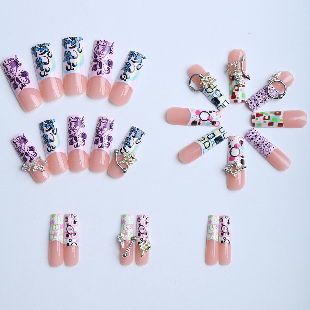 Artificial nails with creative 3D elements and playful patterns Kalsten