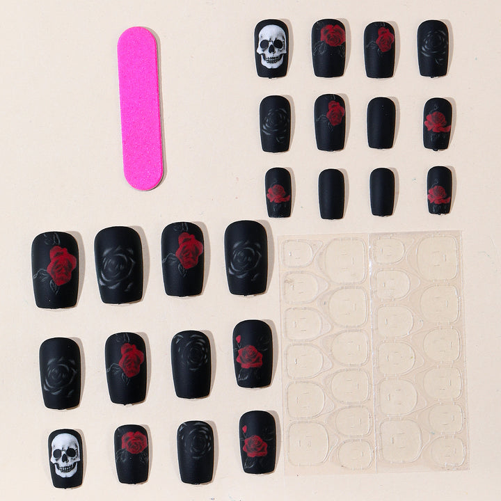 Artistic Skull and Rose Nail Art Extensions Kalsten