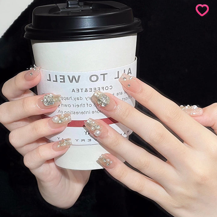 Artificial nail set with elegant pearl and glitter design Kalsten