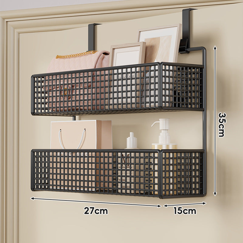 Over-Door Hanging Double-Tier Ventilated Mesh Storage Basket Organizer with Hooks