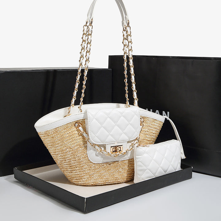 Chic Quilted Straw Handbag