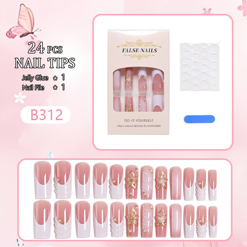 Artificial Nail Set with Elegant 3D Flower Accents Kalsten