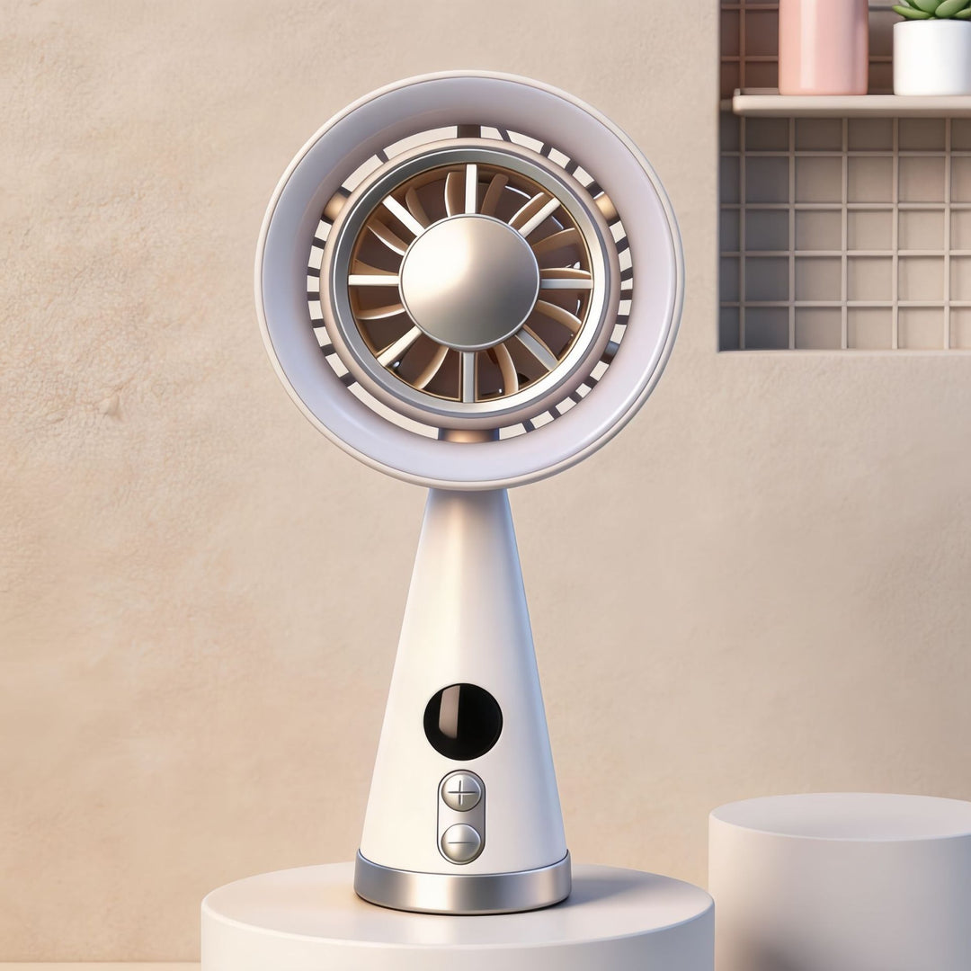 Portable hand fan with RGB LED lighting and precise temperature display Kalsten