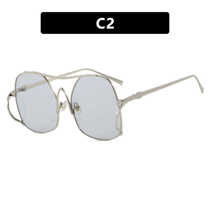 Women's geometric sunglasses with narrow metal frame and brown lenses Kalsten