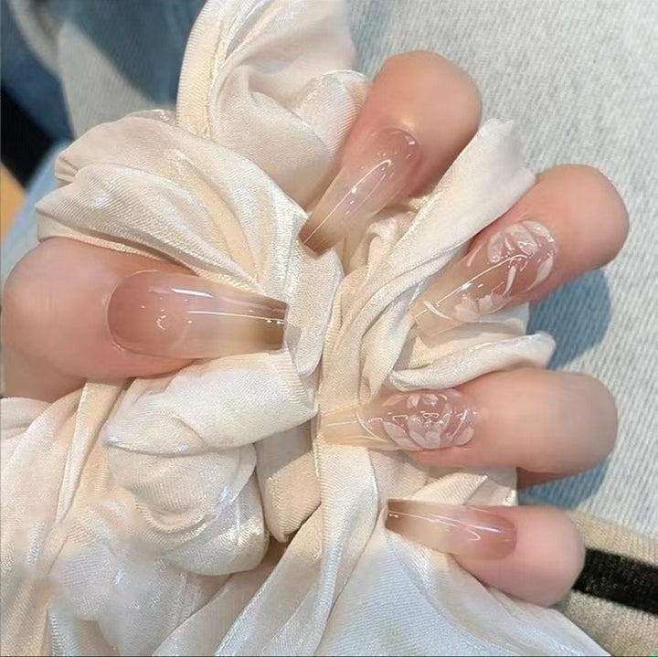 Decorative Long Stiletto Press-On Nails with Heart and Floral Accents Kalsten
