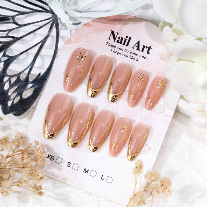 Chic Stiletto Press-On Nail Art Set with Gold Star Accents Kalsten