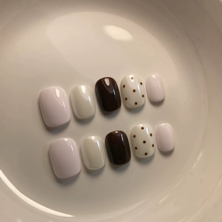 Artistic Press-On Nail Set with Abstract and Polka Dot Designs