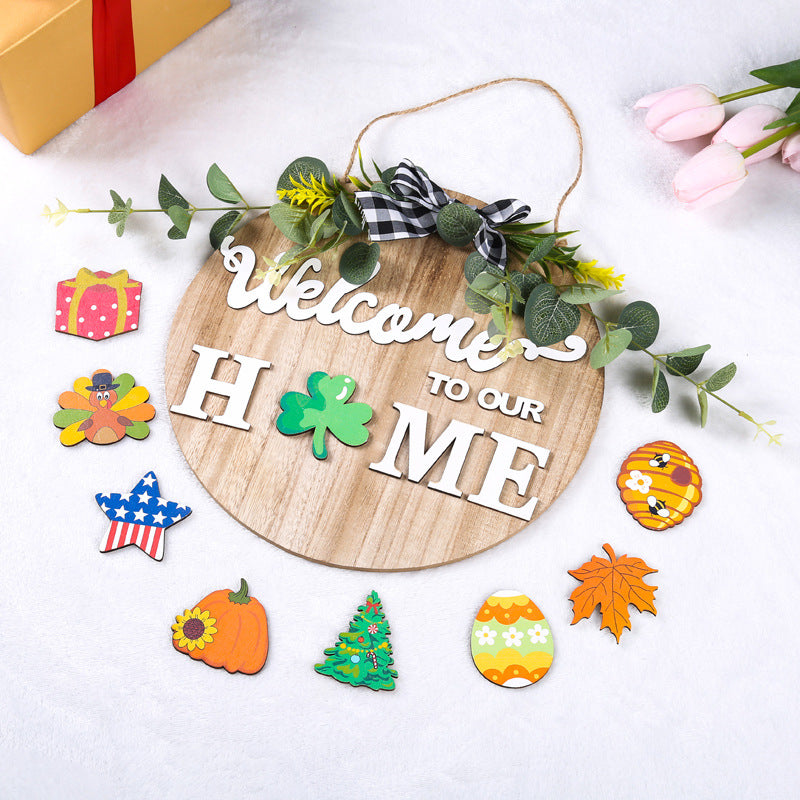 Decorative wooden sign with welcome message Kalsten