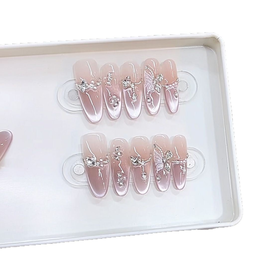 Elegant Rhinestone and Floral Press-On Nail Set Kalsten