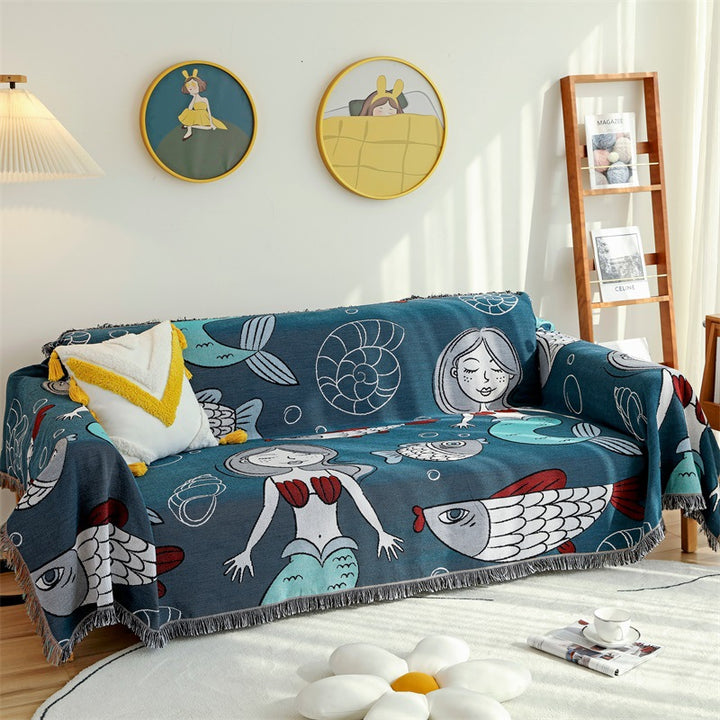 Artistic Cartoon Themed Sofa Throw