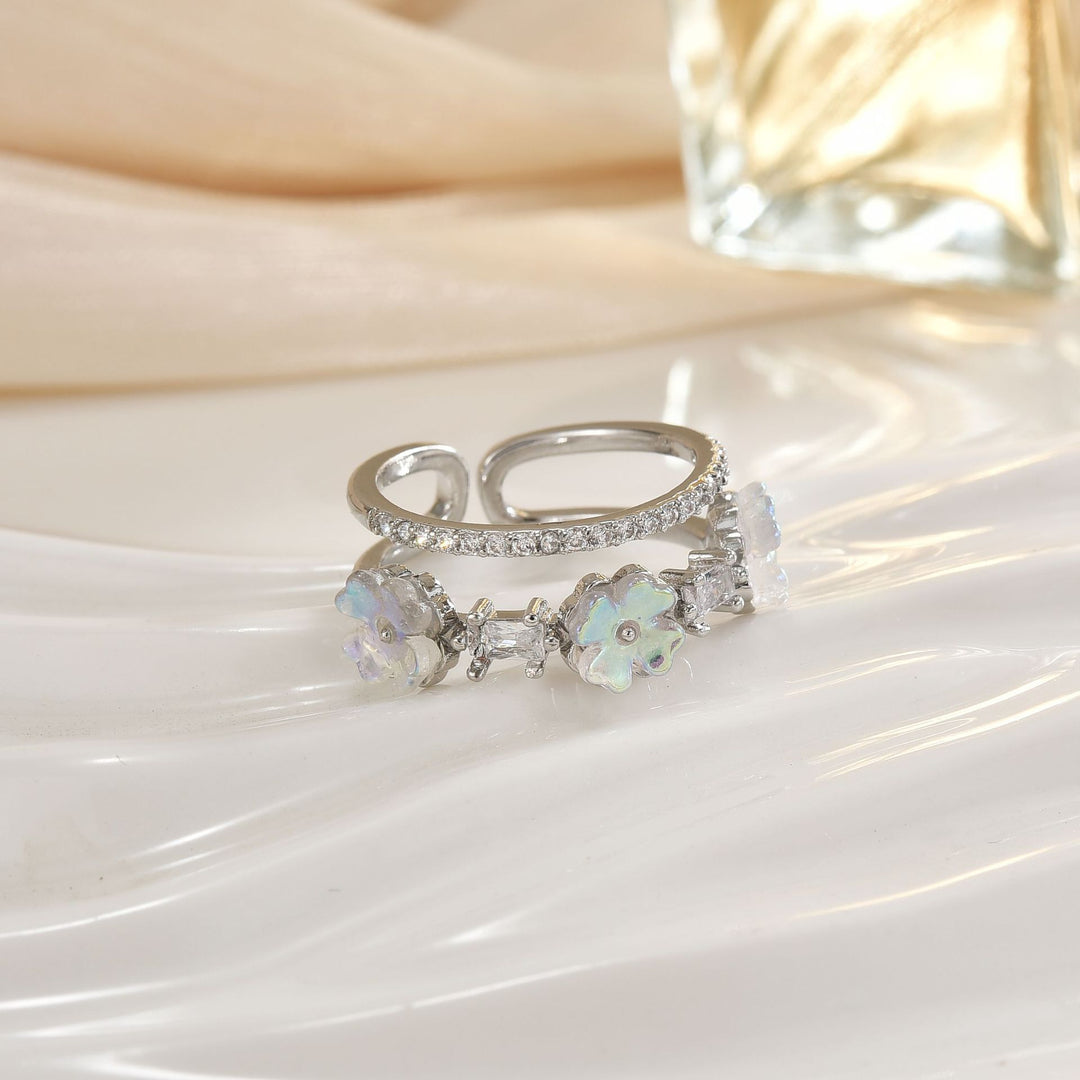 Double-Band Heart Halo Ring With Pavé Accents