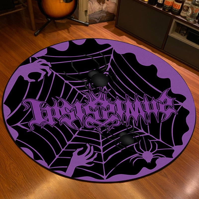 Artistic Skeleton and Spider-Themed Area Rug