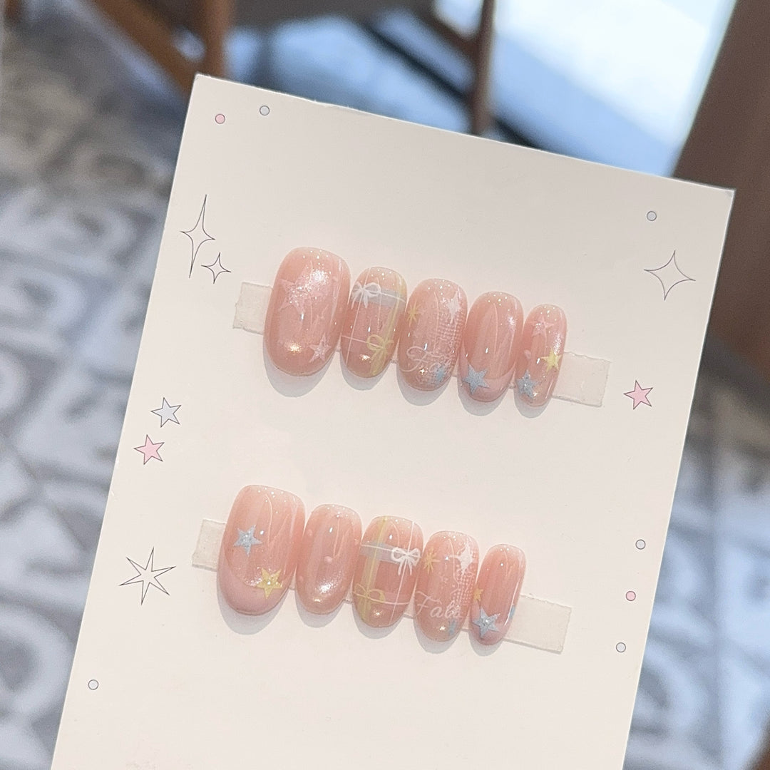 Artificial nails with romantic star and glitter motifs Kalsten